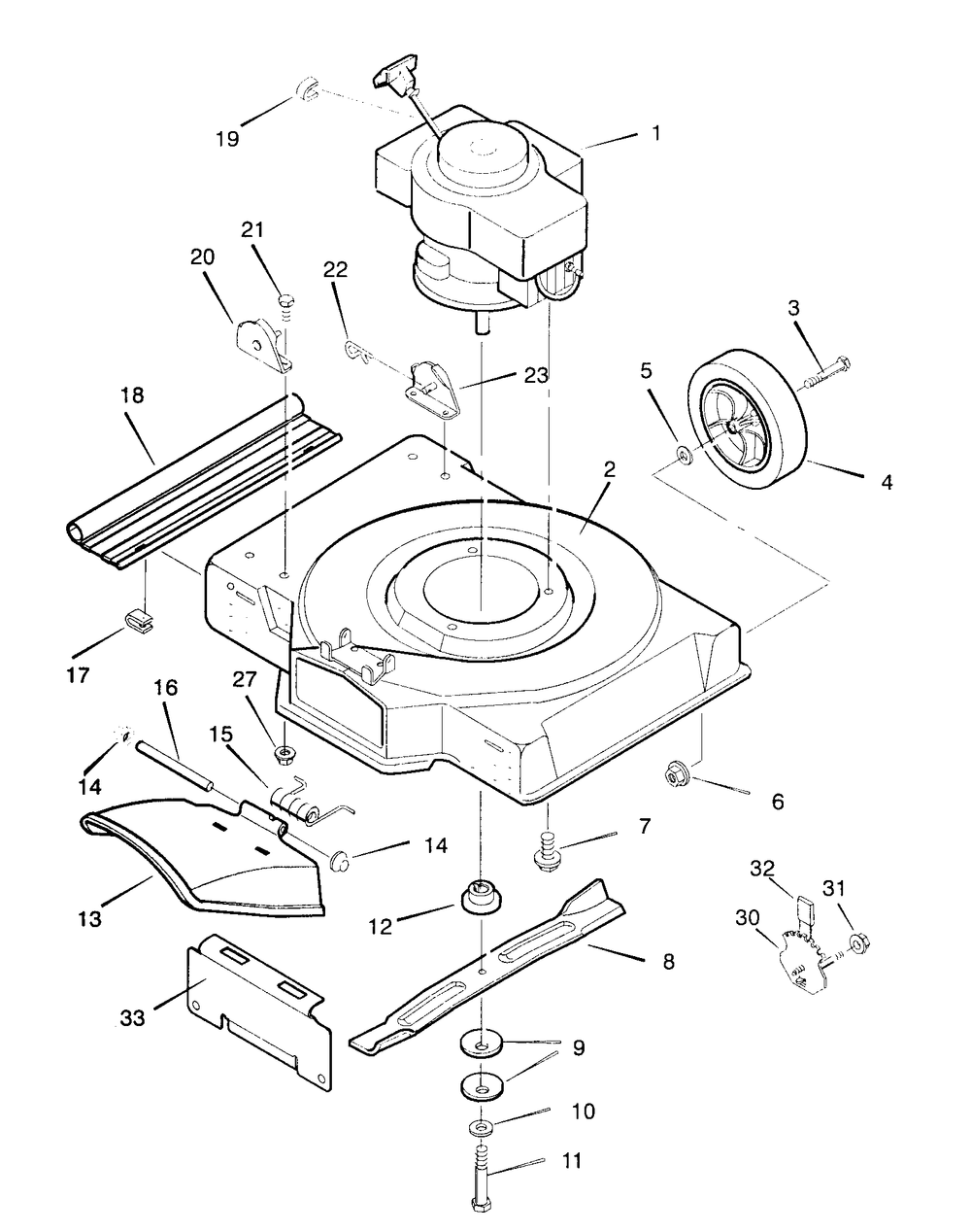 Mower Housing Assembly Diagram and Parts List for 22267X18B 1997 Briggs and Stratton Lawn Mower
